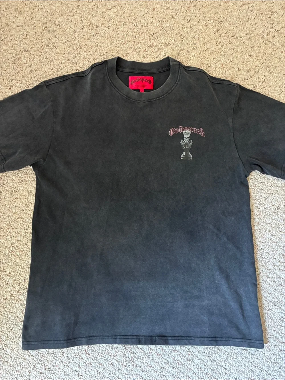 Men's Black Graphic GodSpeed Crewneck Tee with Subtle Chest Artwork